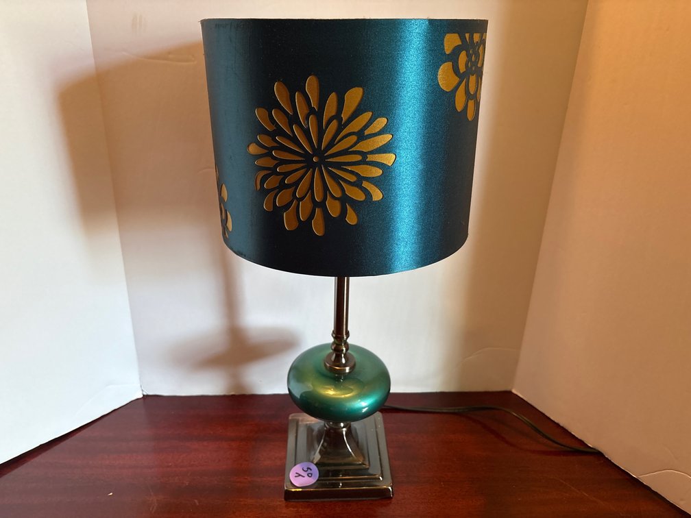 Teal and Gold Accent Table Lamp with Cut-Out Floral Shade
