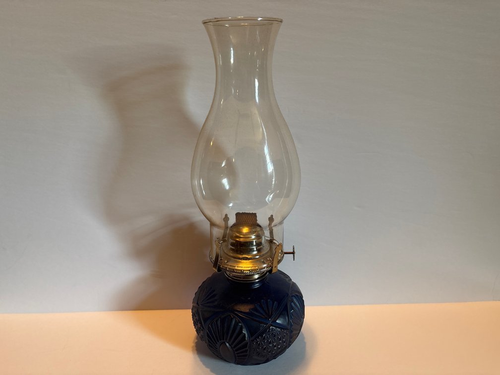 Cobalt Blue Glass Oil Lamp