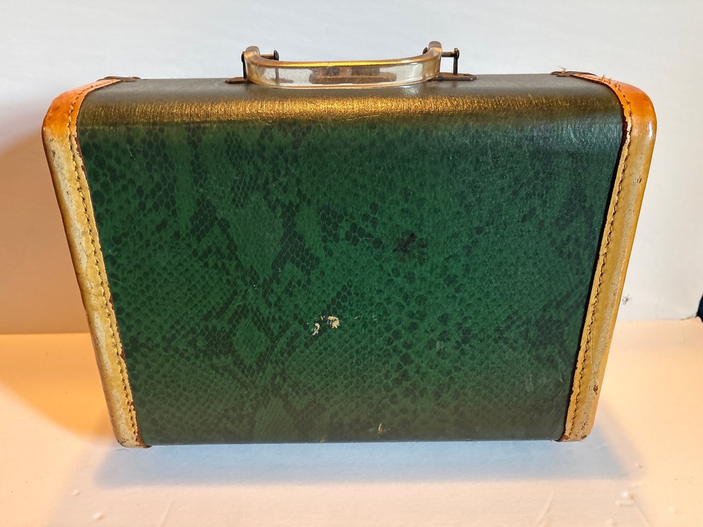 Green & Tan Mini Suitcase with Clear Lucite