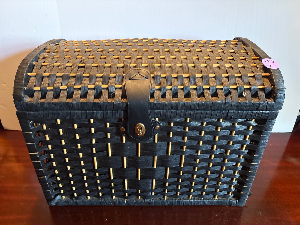 Wicker Domed Storage Basket with Faux-Leather Latch