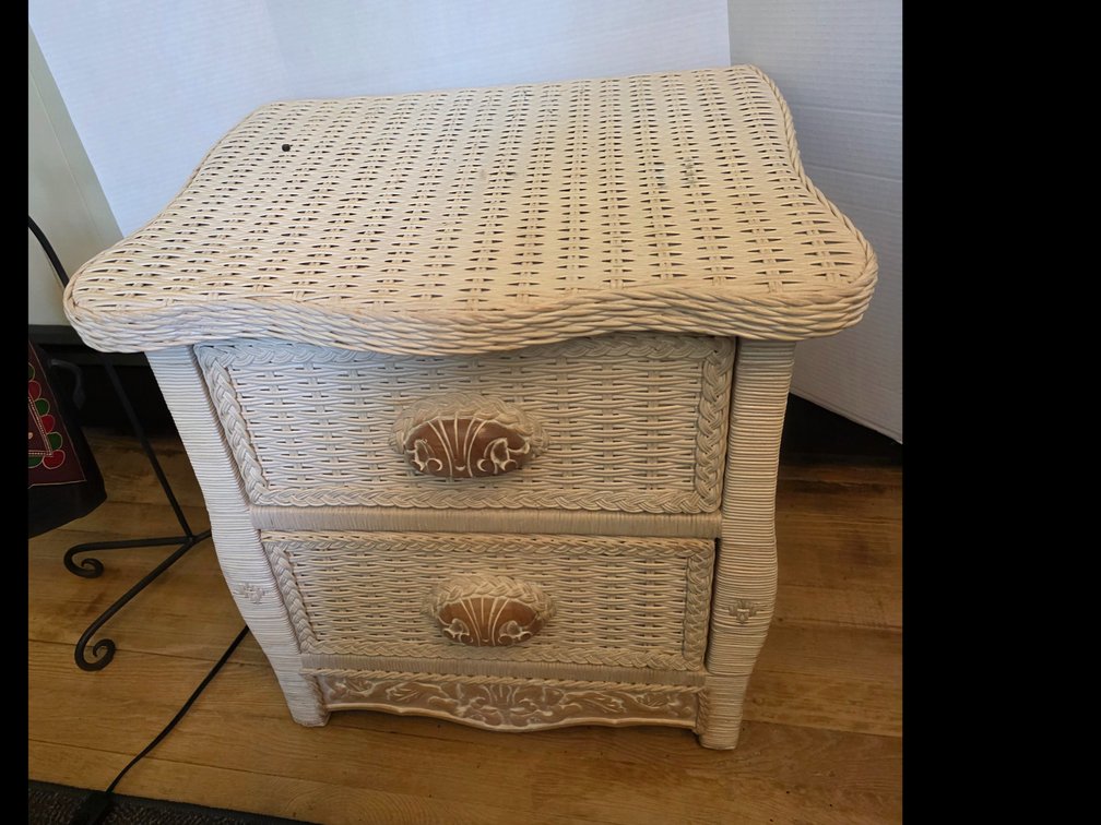 Pier 1 - White Wicker Rattan Nightstand - Jamaica Collection -