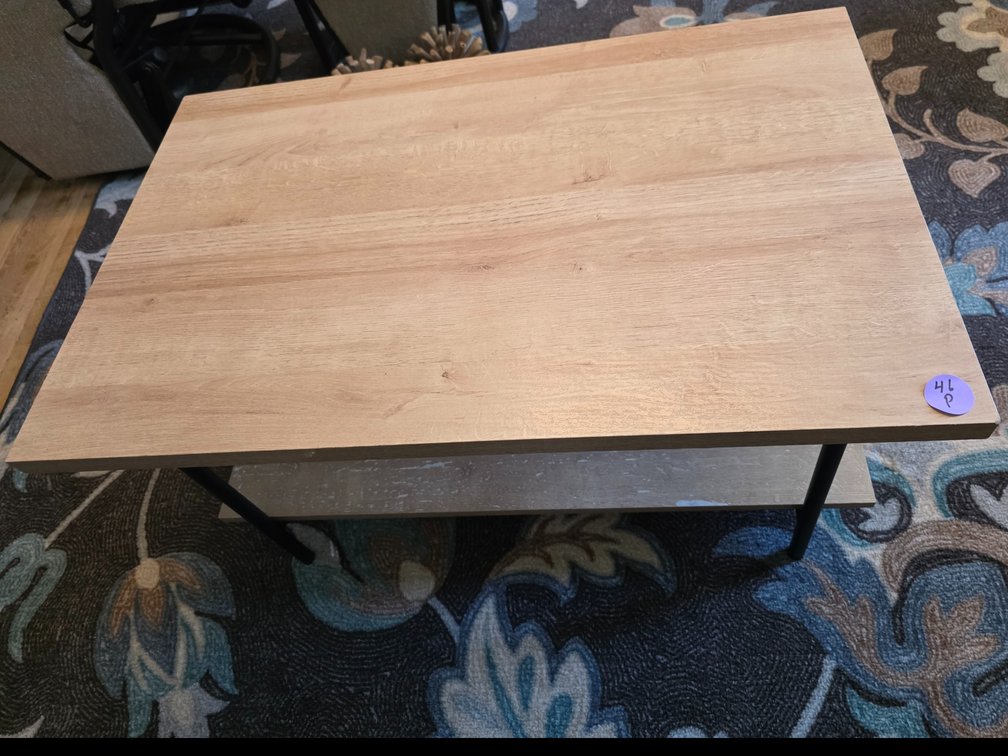 Wood and Metal Coffee Table with Storage Shelf (Natural Finish)