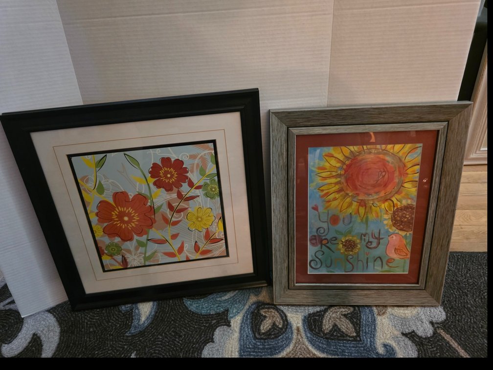 Framed botanical art print "Spice Garden I" :  Framed featuring large sunflower, a small bird, and the handwritten phrase "You Are My Sunshine," Print