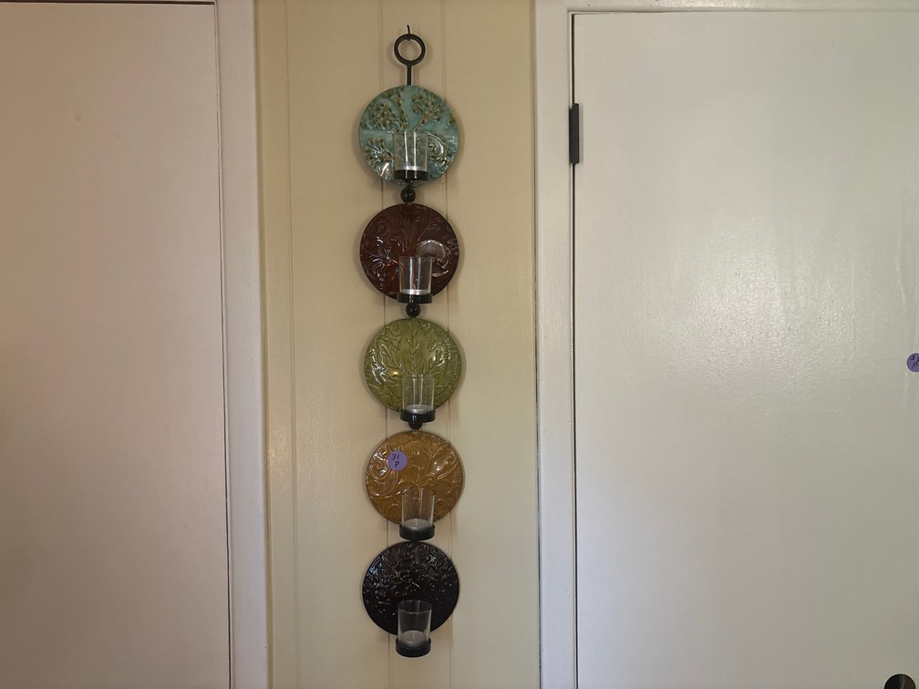 Vertical 5-Tier Medallion Wall Candle Sconce Tea Light Glass Cups