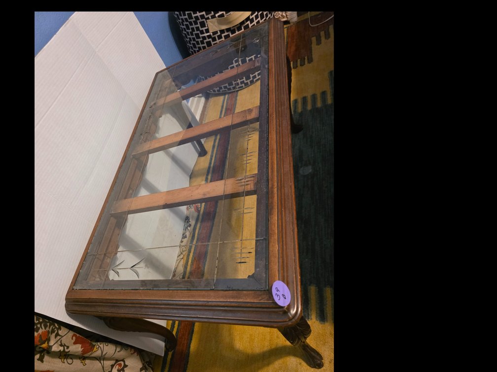 Vintage  Chippendale Style  carved wood coffee table with a removable glass top and cabriole legs,