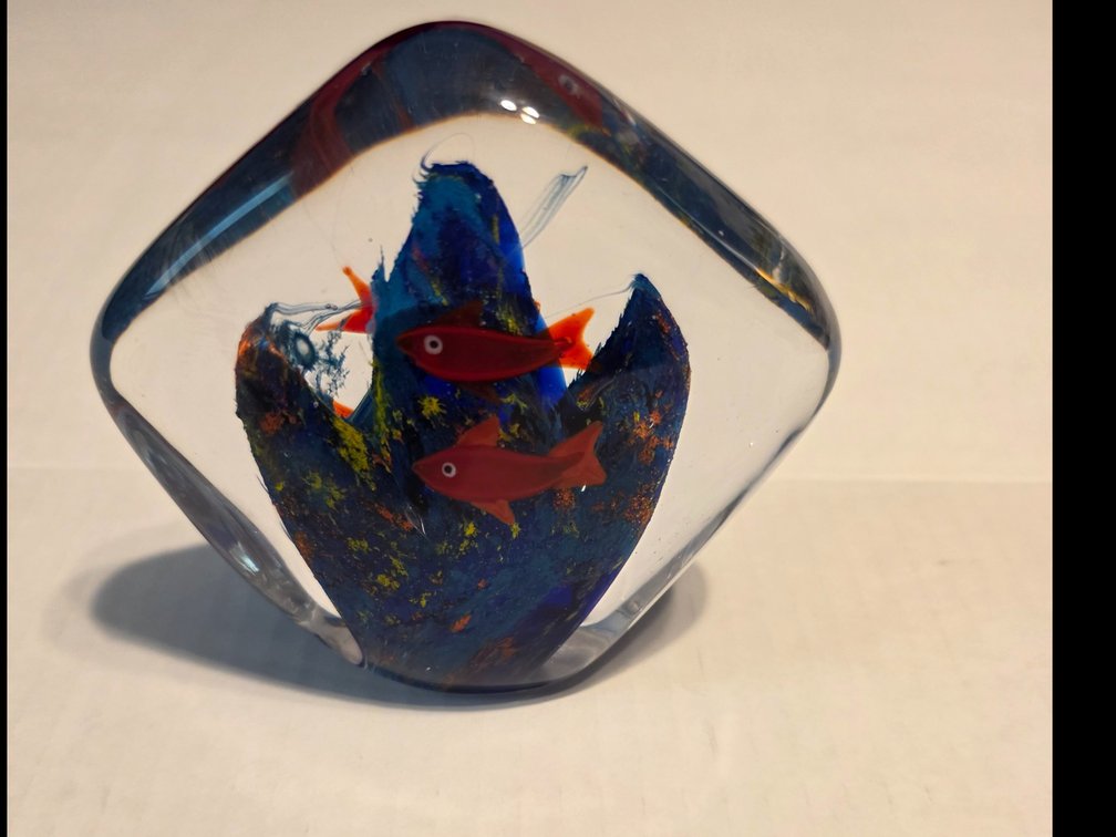 Art Glass Paper Weight Fish Tank 5" X 4"