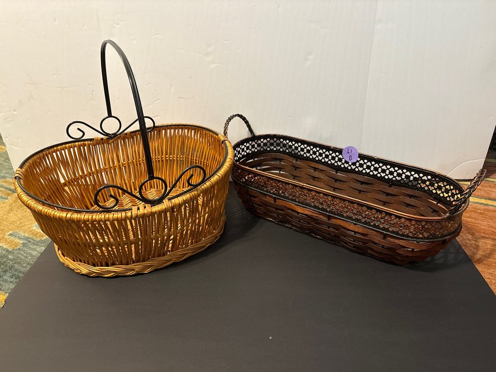 Woven Decorative Baskets - Metal Frame & Tall Handle