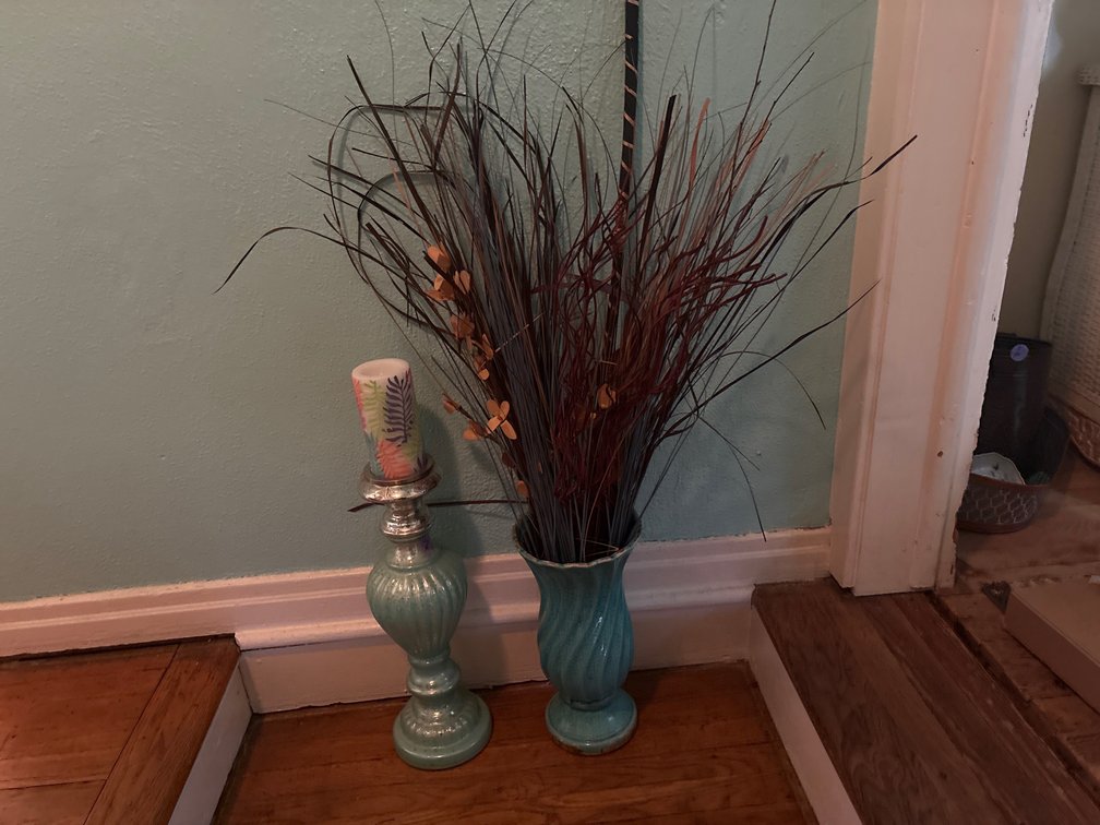 Home Decor Pieces - Teal Swirl Vase & Glass Candle Stand