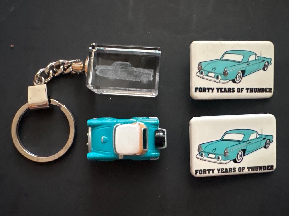 Dick Tracy Watch from Timex and Ford Thunderbird Lot "Forty Years of Thunder" Pins Mini Car & Keychain