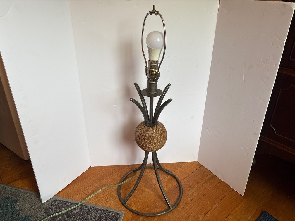 Metal Table Lamp with Rope Ball Accent