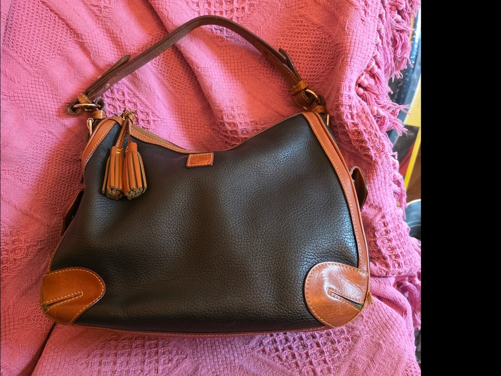 DOONEY & BOURKE Black pebble leather Shoulder Bag w/ Brown Accent
