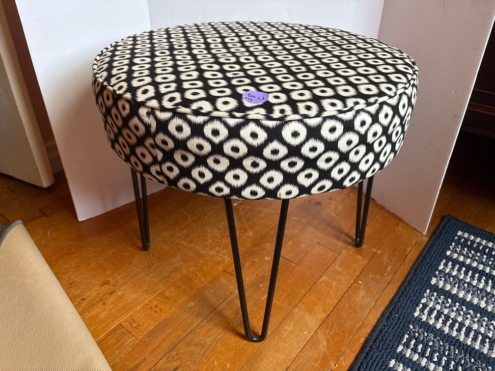 Patterned Ottoman Stool with Hairpin Legs