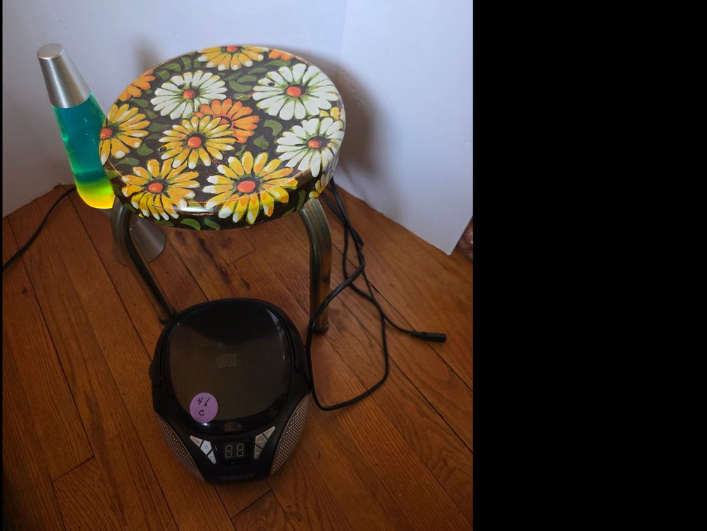 Lava lamp,  Metal Stool  sunflower,  Magnavox Disc Player