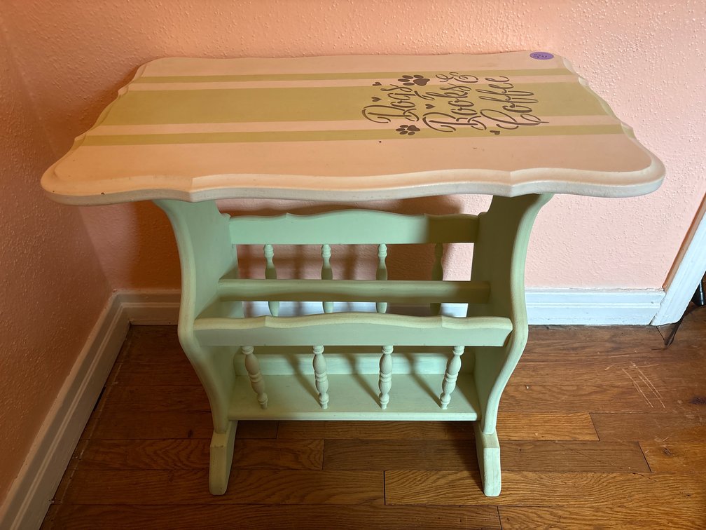 Wood, Painted End Table with Magazine Rack