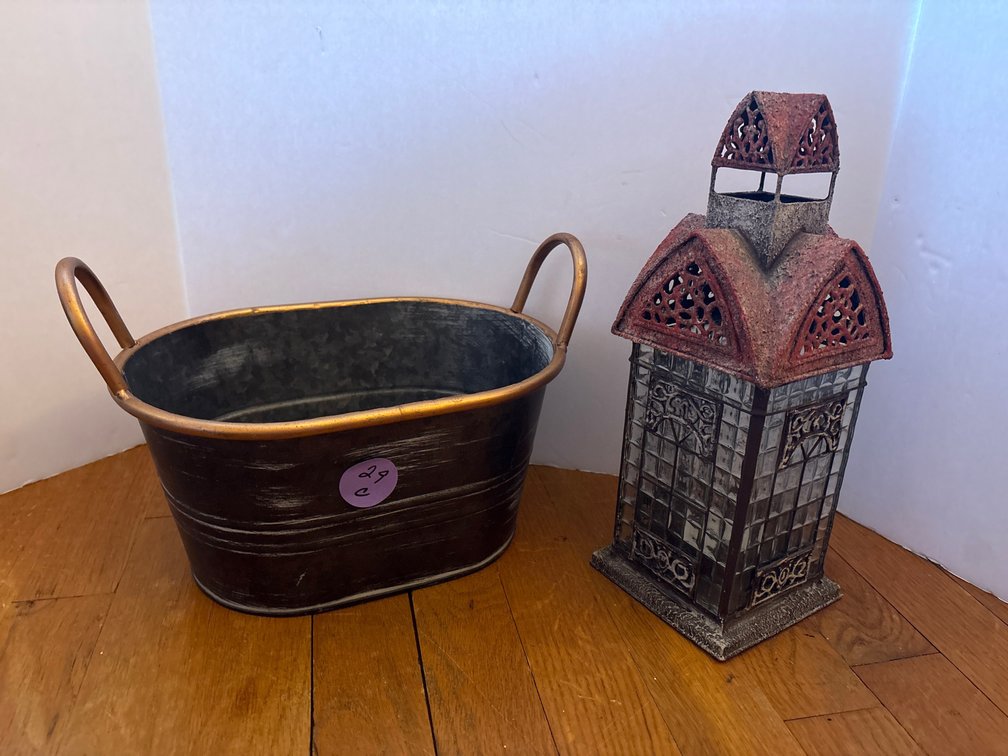 Oval Planter Tub & Architectural Candle Lantern