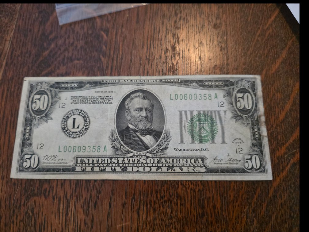 1928 Series $50 Federal Reserve Note featuring Ulysses S. Grant