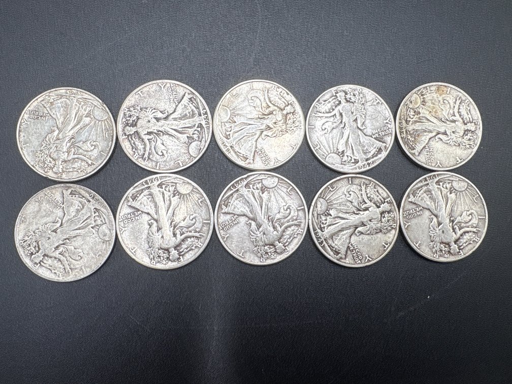 Silver Walking Liberty Half Dollars (x10)