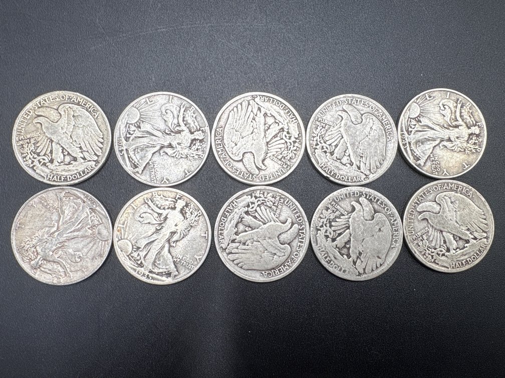 Silver Walking Liberty Half Dollars (x10)