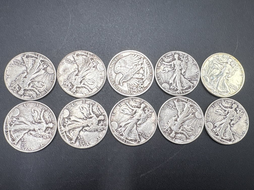 Silver Walking Liberty Half Dollars (x10)