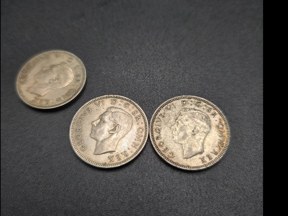 British 1 Shillings Silver Coins - King George VI. English Money