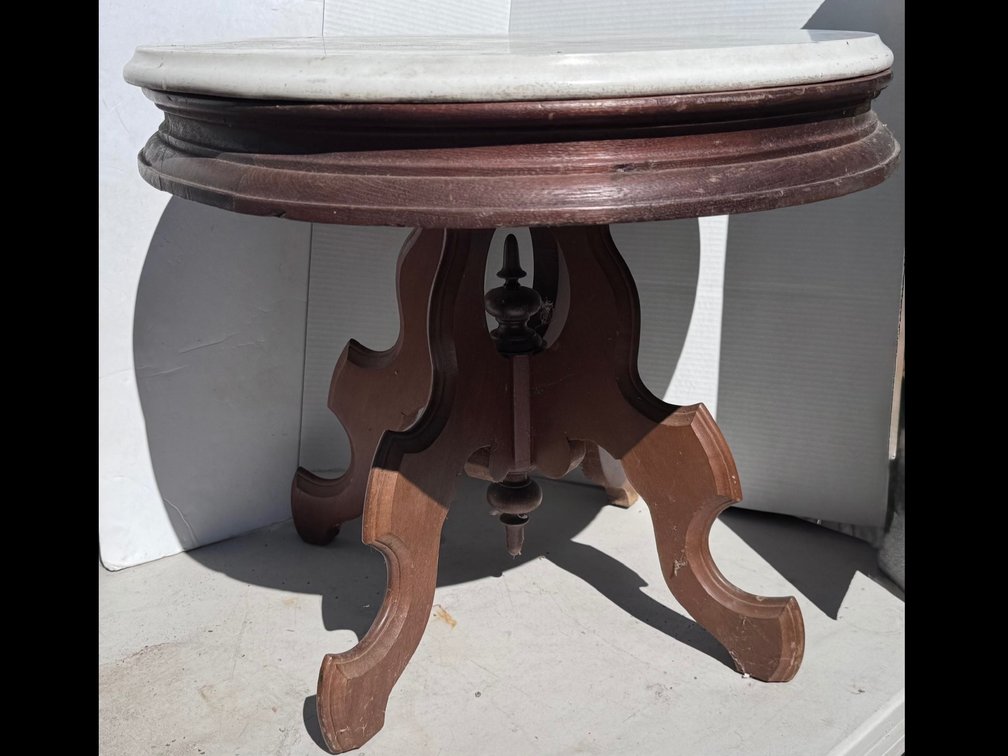 Victorian Walnut Marble Top Occasional Table