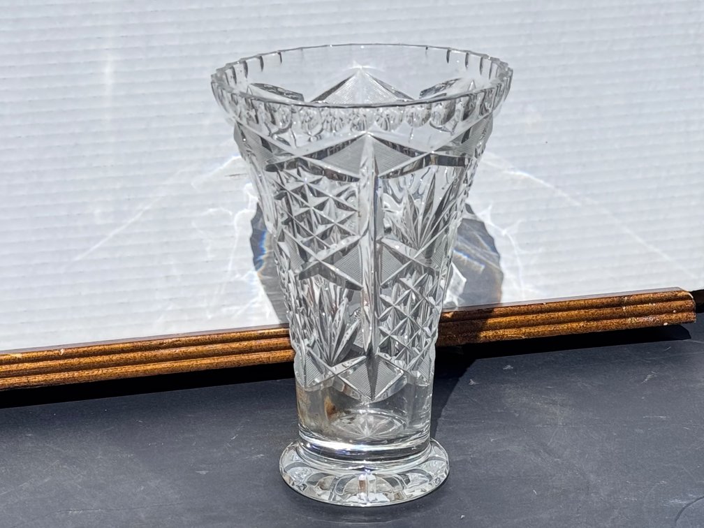 Clear Cut Glass Vase 8”