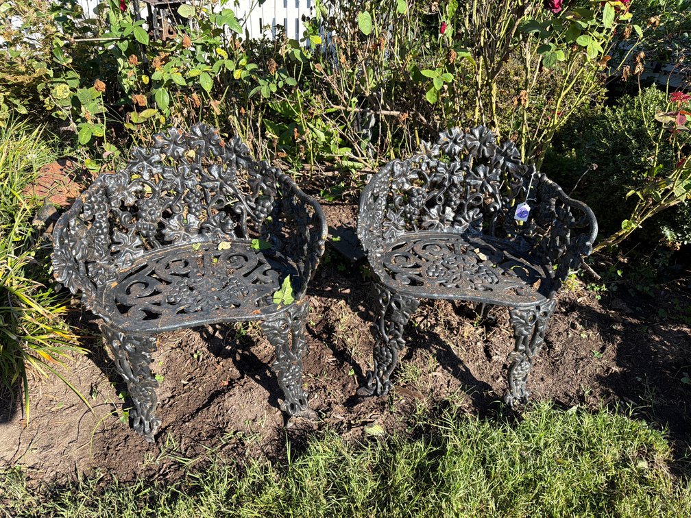 Vintage Cast Iron Grape Leaf Patio Chairs