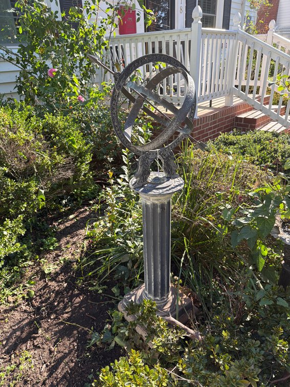 Cast Iron Zodiac Armillary Sphere Sundial on Column Pedestal