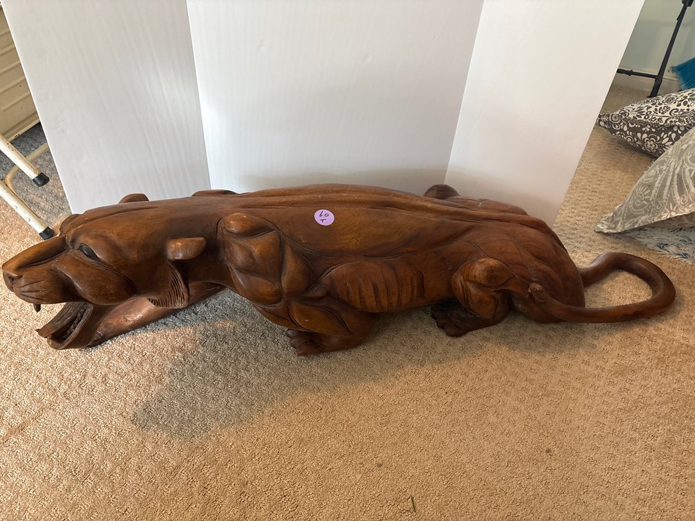 Carved Wooden Crouching Jaguar / Leopard Figurine
