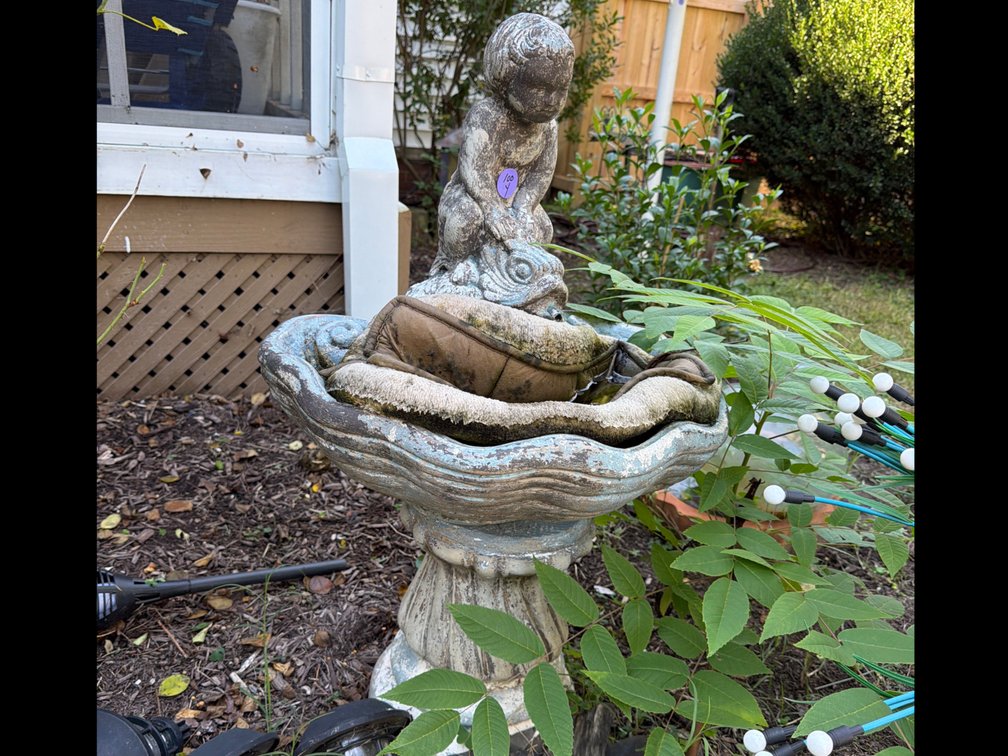 Vintage Concrete Cherub Bird Bath