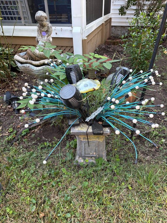 Vintage Concrete Garden Pedestal Base with Assorted Solar Lights