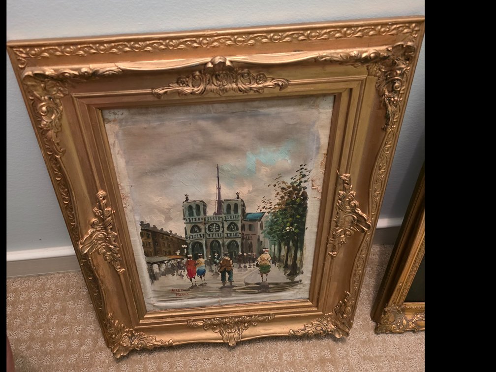 Gilded Framed Oil on Canvas  Notre Dame