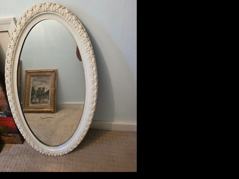 White Metal Framed  Oval Wall Mirror