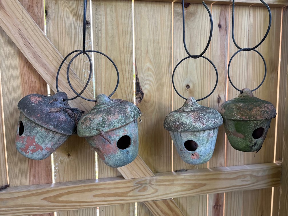 4 Hanging Cast Stone Acorn Birdhouses with 3 Metal Hangers