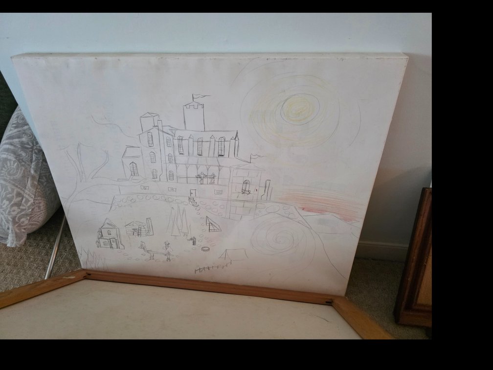 Canvas with Pencil Drawing, Abstract Canvas, etc