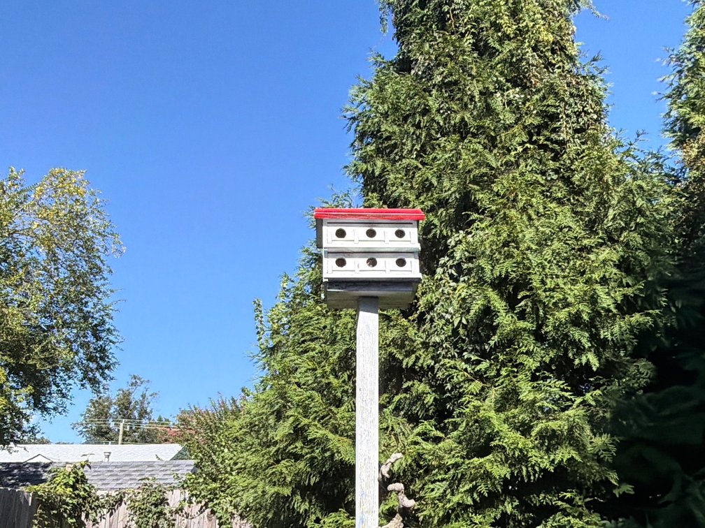 Multi-Family Martin Birdhouse on Wooden Post Stand & Decor
