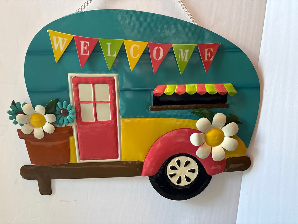 Camper Metal Welcome Sign Hanging Porch Decor