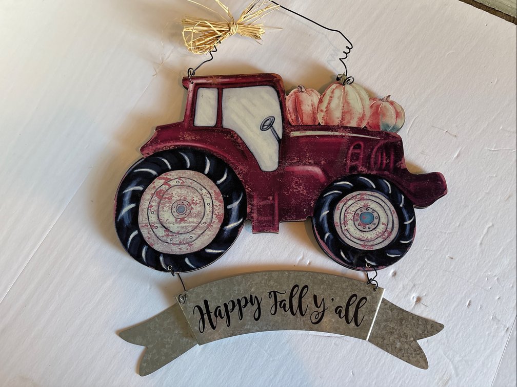 Tiered Metal Hanging Sign & Tractor “Happy Fall Y’all” Hanging Decor