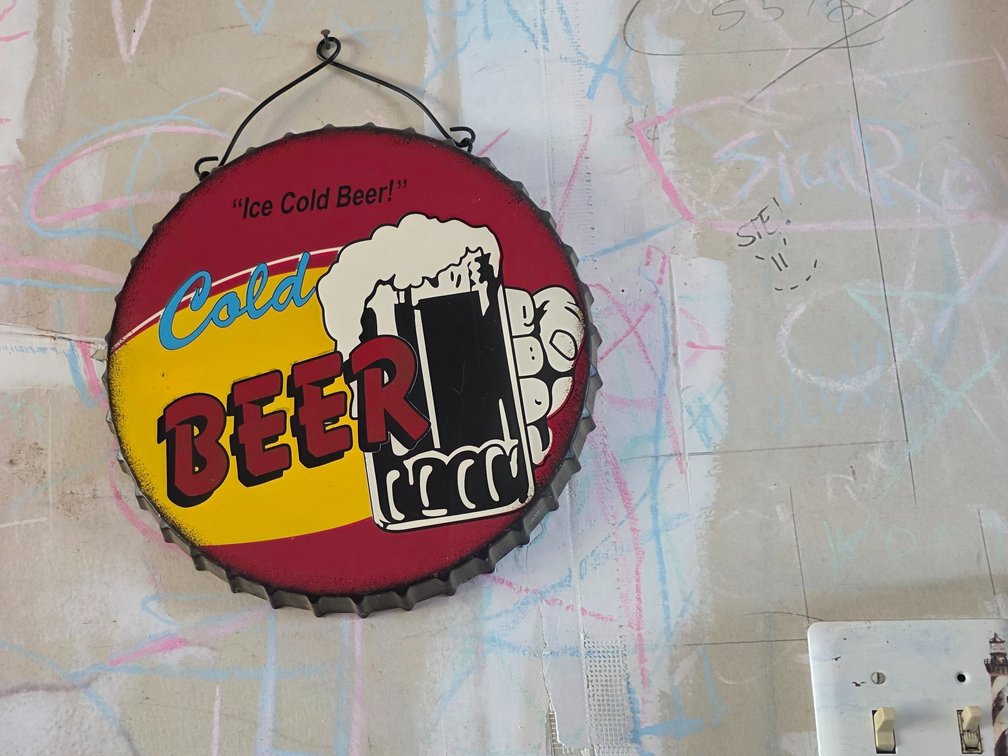 Ice Cold Beer Bottle Cap Hanging Metal Sign