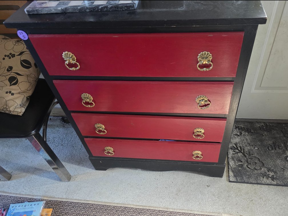 Wood  Red and Black Painted 4 Drawer Chest