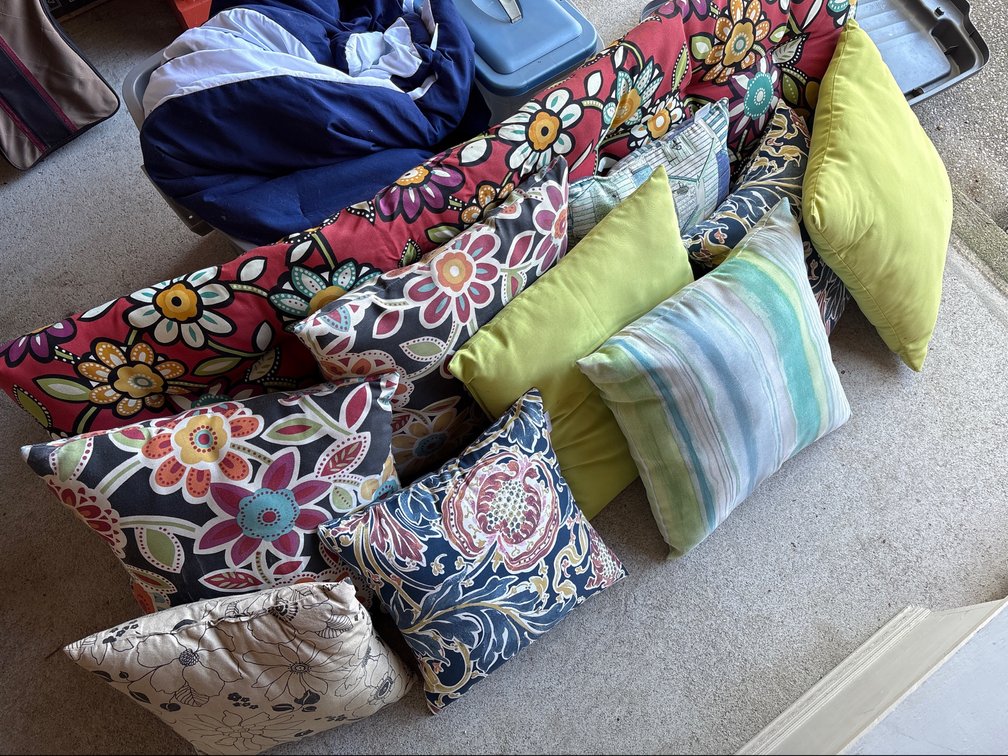 Outdoor Pillow Lot and Bins