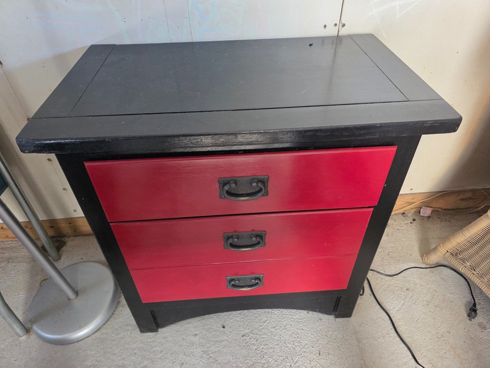 Wood  Red and Black Painted 2 Drawer Night Stand