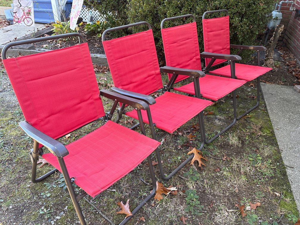 4 Red Outdoor Folding Patio Chairs with Metal Frames