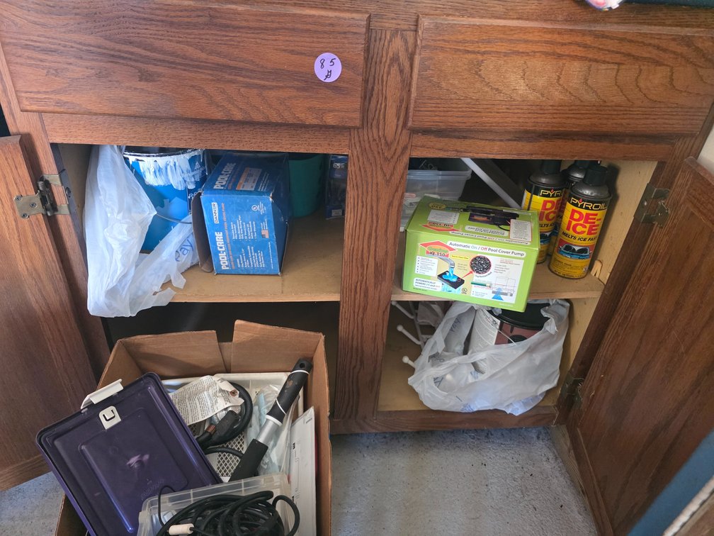 Contents  of 2 Drawers  2 Doors, Purple De ice, paint, Automatic  On / Off Pool cover Pump