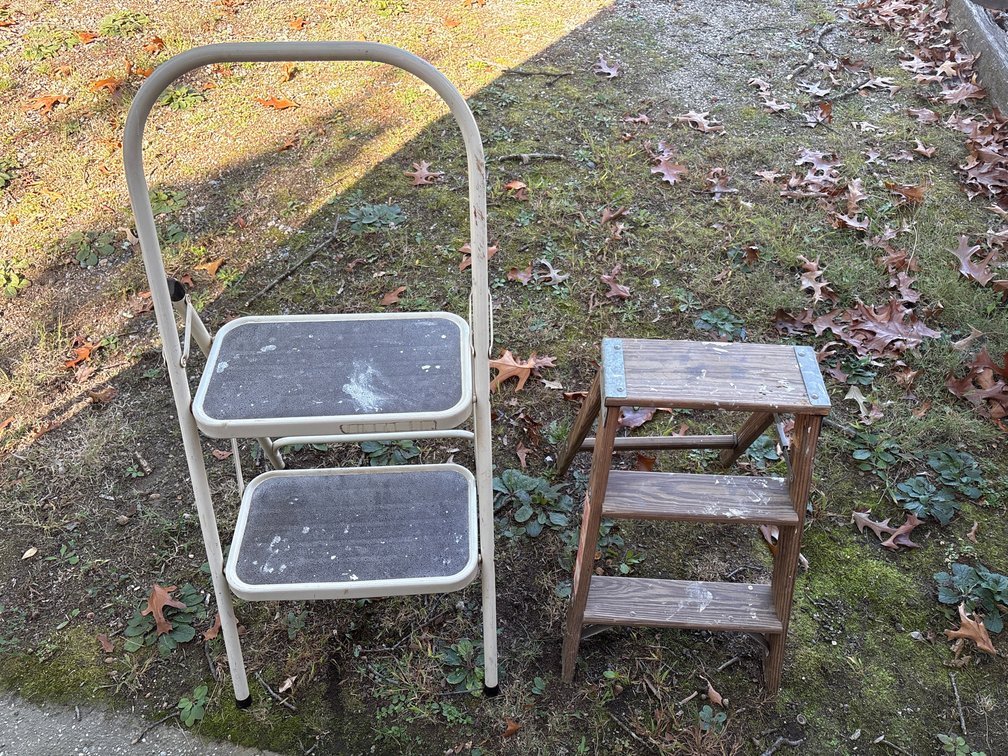 Wooden Ladder Stool & Metal Folding Step Stool