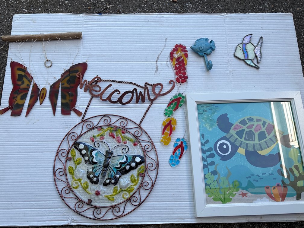 Beach House & Nature Decor Bundle - Framed Turtle Art, Butterfly Accents and Chime & wall Decor