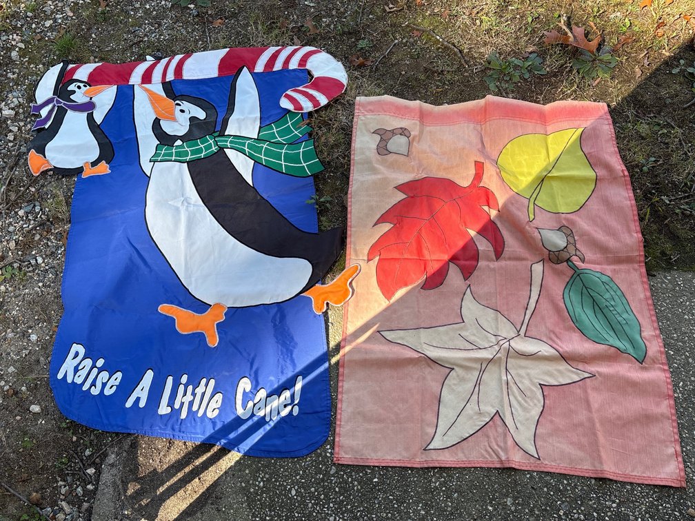 Large Yard Flags- winter penguin & fall leaves
