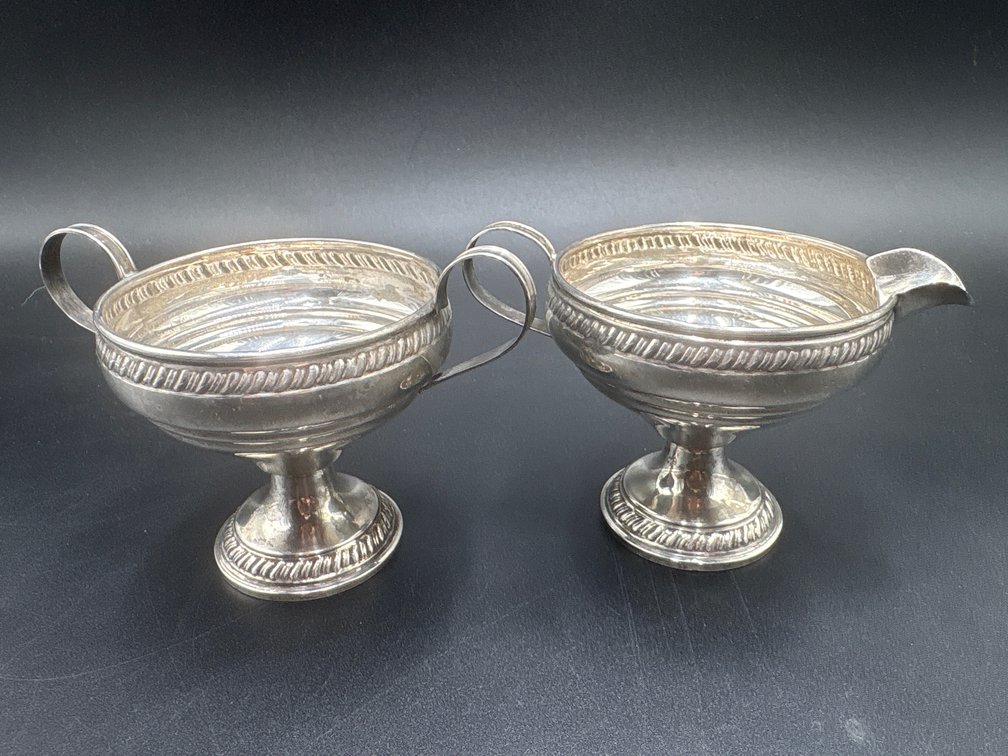 Sterling Silver Weighted Crown Creamer and Open Sugar Bowl Set