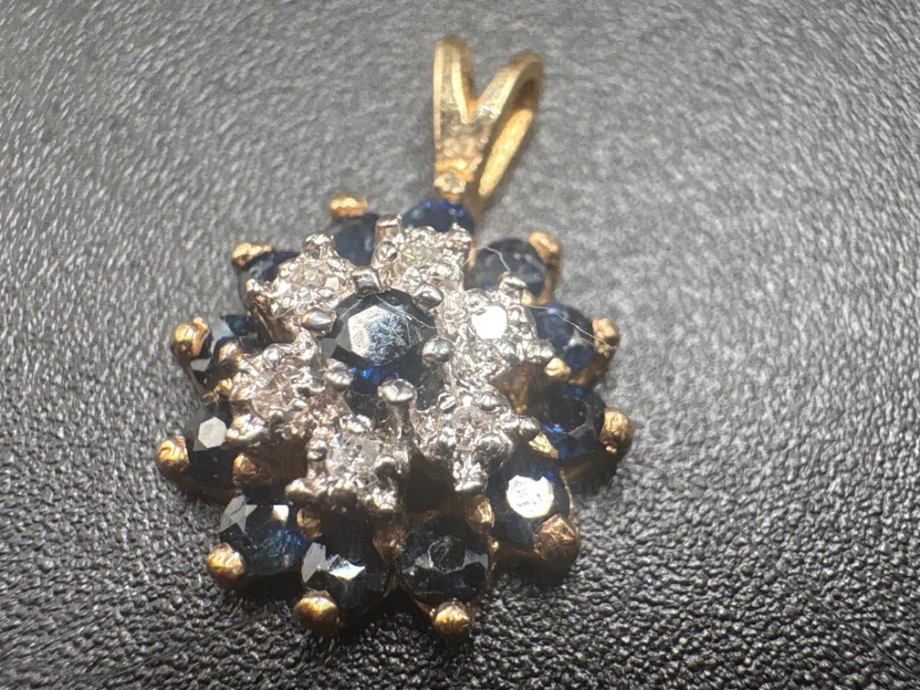 .062 Total Ounces 14K Diamond and Sapphire Pendent