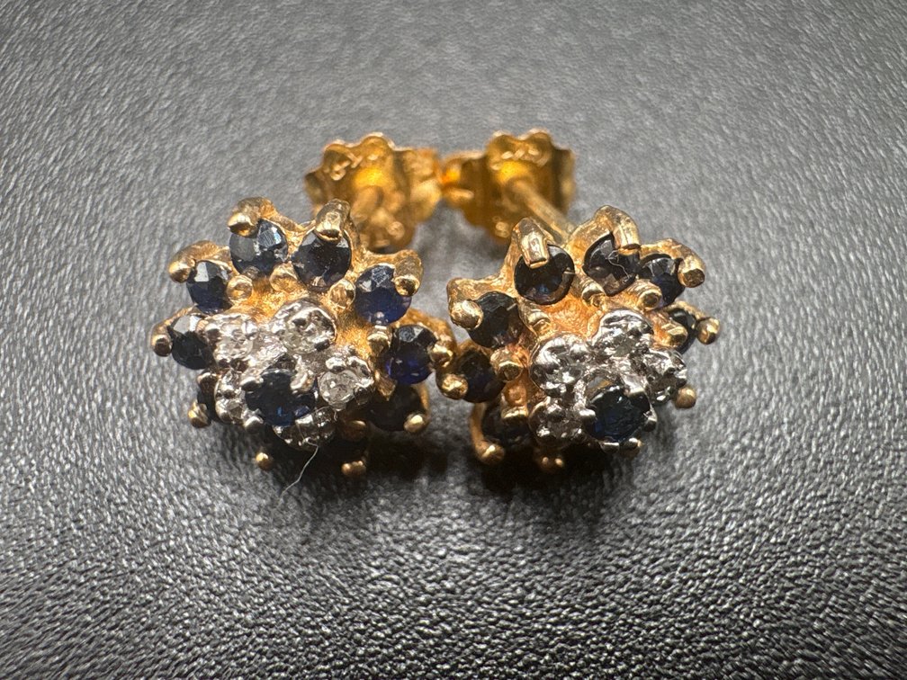 .065 Total Ounces  14K Diamond and Sapphire Earrings